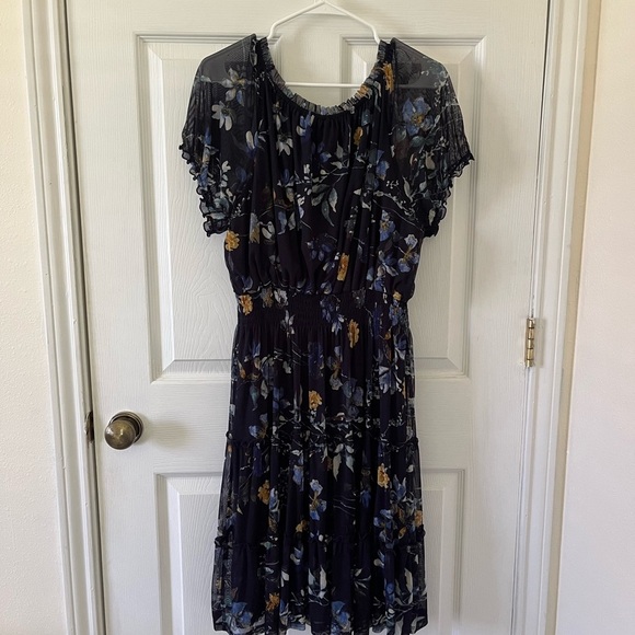 Kate and Lily Navy Floral Print Dress with Ruffled Sleeves - Plus Size - Picture 2 of 5